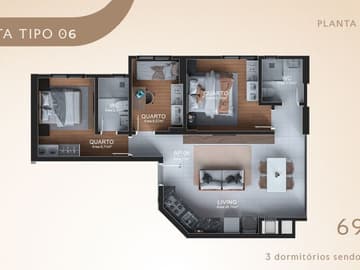 Planta Final 6 - 3 dorm ( 1 suíte) — Lançamento, Matera Rezidenziale, Itapema