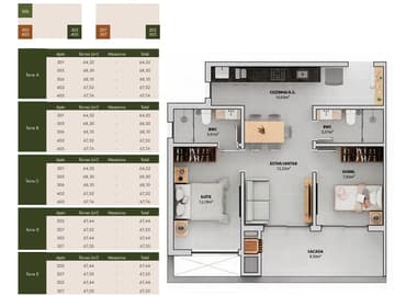 Planta 2 dormitórios (1 suíte) — Lançamento, Bellomonte, Ingleses