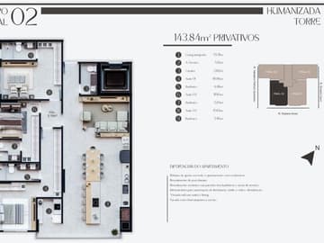 Planta Tipo 2 Torre A — Lançamento a 200 Metros do Mar, Mount Hermon, Balneário Perequê, Porto Belo