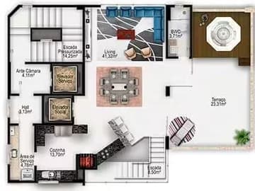 Planta Piso Superior — Cobertura Mobiliada em Balneário Camboriú/SC