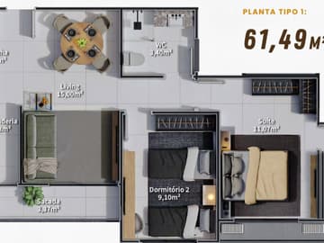 Planta Tipo 1 — Lançamento, Condomínio Club, Prime Park Residence, Blumenau