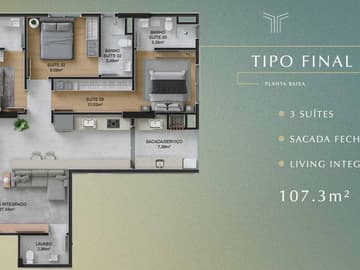 Planta Final 5 - 3 suítes — Lançamento Alto Padrão, Próximo da Praia, Toronto Pallace, Perequê, Porto Belo