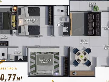 Planta tipo 3 — Lançamento, Condomínio Club, Prime Park Residence, Blumenau