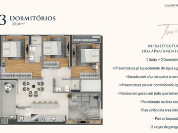 Planta 3 dormitórios — Edifício Boulevard, Alto Padrão no Centro de Balneário Camboriú/SC