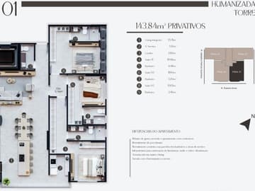 Planta Tipo 1 Torre A — Lançamento a 200 Metros do Mar, Mount Hermon, Balneário Perequê, Porto Belo