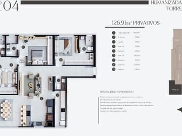Planta Tipo 4 Torre B — Lançamento a 200 Metros do Mar, Mount Hermon, Balneário Perequê, Porto Belo