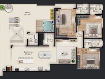 Planta Cobertura — Lançamento, Imperium Residence, Próximo do Mar em Gov. Celso Ramos