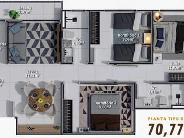 Planta tipo 6 — Lançamento, Condomínio Club, Prime Park Residence, Blumenau