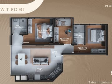 Planta Final 1 - 3 dorm (1 suíte) — Lançamento, Matera Rezidenziale, Itapema