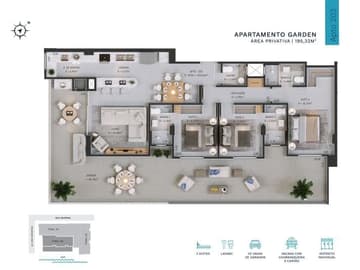 Planta Garden 203 — Lançamento, Horizon Residence, Vista Mar em Balneário Rincão/SC