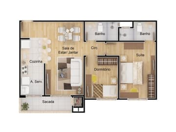 Planta 2 Quartos / 1 suíte — Lançamento, Edifíciotreviso, em Lages/ SC