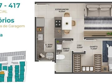 Planta 1 dormitório — Lançamento SPE, Luma Home, Ingleses