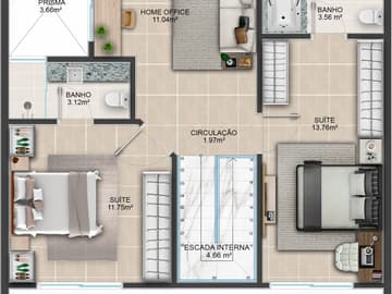 Planta Duplex final 2 superior — Lançamento, Mirante dos Corais, Coqueiros