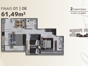 Planta 2 dormitórios — Lançamento, Golden Sunset, Barra Velha SC