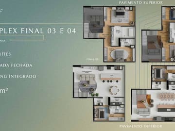 Planta Duplex tipo 3 e 4 - 3 suítes — Lançamento Alto Padrão, Próximo da Praia, Toronto Pallace, Perequê, Porto Belo
