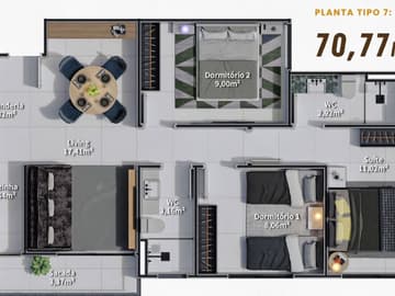 Planta tipo 7 — Lançamento, Condomínio Club, Prime Park Residence, Blumenau