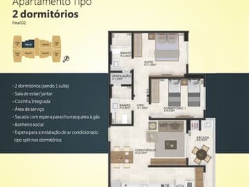 Planta 2 dormitórios — Edifício Parque das Nações, Criciúma / SC