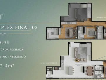 Planta Duplex tipo 2 - 4 suítes — Lançamento Alto Padrão, Próximo da Praia, Toronto Pallace, Perequê, Porto Belo