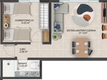 Planta 2 dormitórios final 4 — Lançamento, Mirante dos Corais, Coqueiros