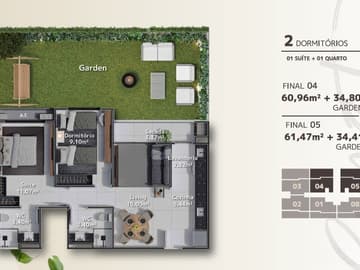 Planta Garden 2 dormitórios ( 1 suíte) — Lançamento, Golden Sunset, Barra Velha SC