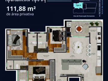 Planta Tipo 4 — Lançamento, Ilha de San Blás, Frente Mar em Navegantes/SC