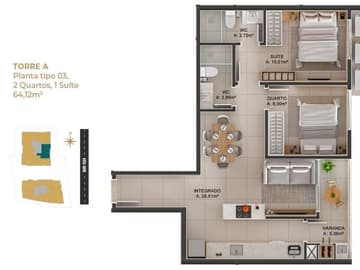 Planta Final 03 Torre A — Lançamento, Vitta Towers, Itapema SC