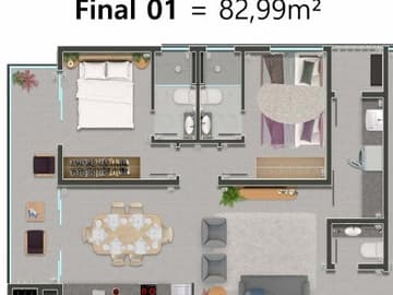 Planta final 1 - 2 suítes — Lançamento, Uber Wellen, Barra Velha SC