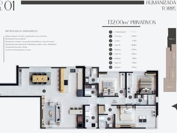 Planta Tipo 1 Torre B — Lançamento a 200 Metros do Mar, Mount Hermon, Balneário Perequê, Porto Belo