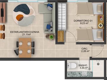 Planta 2 dormitórios final 5 — Lançamento, Mirante dos Corais, Coqueiros