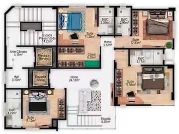 Planta Cobertura — Cobertura Mobiliada em Balneário Camboriú/SC