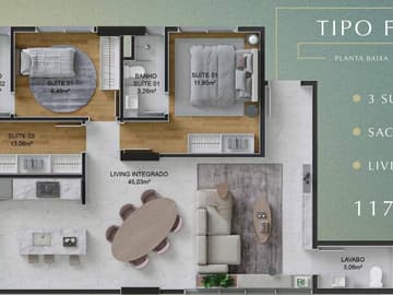 Planta Final 1 - 3 suítes — Lançamento Alto Padrão, Próximo da Praia, Toronto Pallace, Perequê, Porto Belo