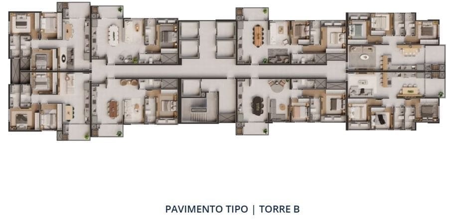 Planta Pavimento tipo torre B — Lançamento, Orla da Barra, na Praia do Tabuleiro em Barra Velha/SC