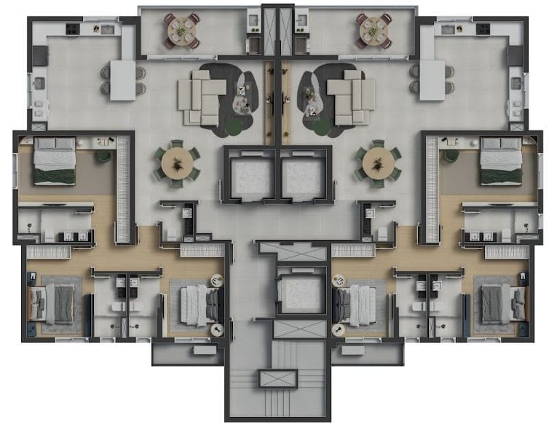 Planta tipo 3 suíte — Lançamento, Fazenda Garden, Itajaí