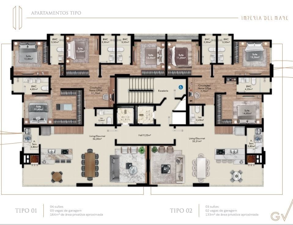 Planta tipo 1 e 2 — Edifício Impéria Del Mare Residenziale, Itapema/SC