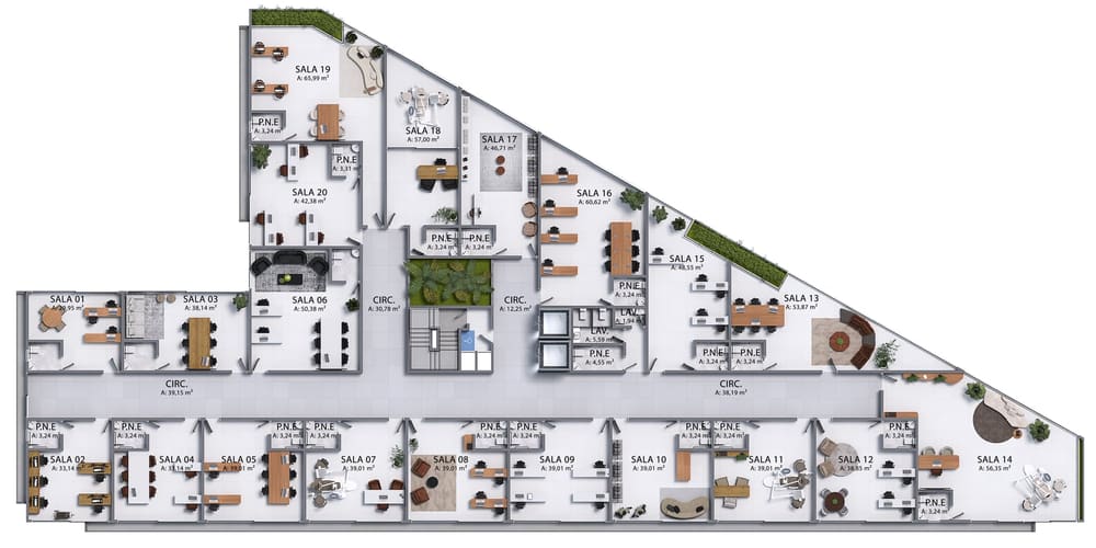 Planta humanizada — Lançamento Edifício Comercial, 75 Business