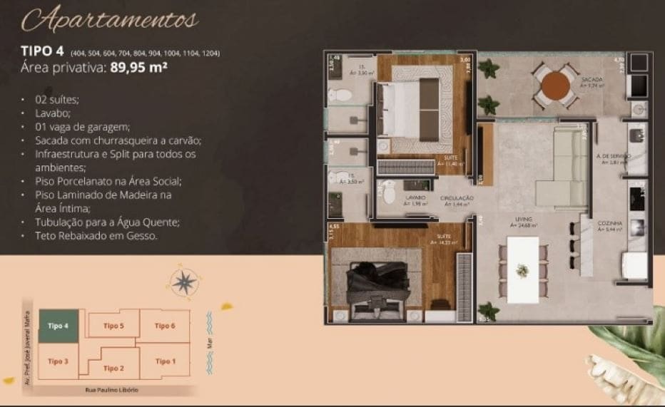 Planta Tipo 4 — Lançamento, Tenerife, a 250 Metros da Praia do Gravatá/SC