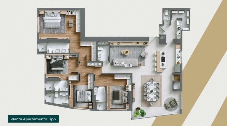 Planta tipo — Lançamento, Edifício Ápice Garden Towers- Alto Padrão em Balneário Camboriú/SC.