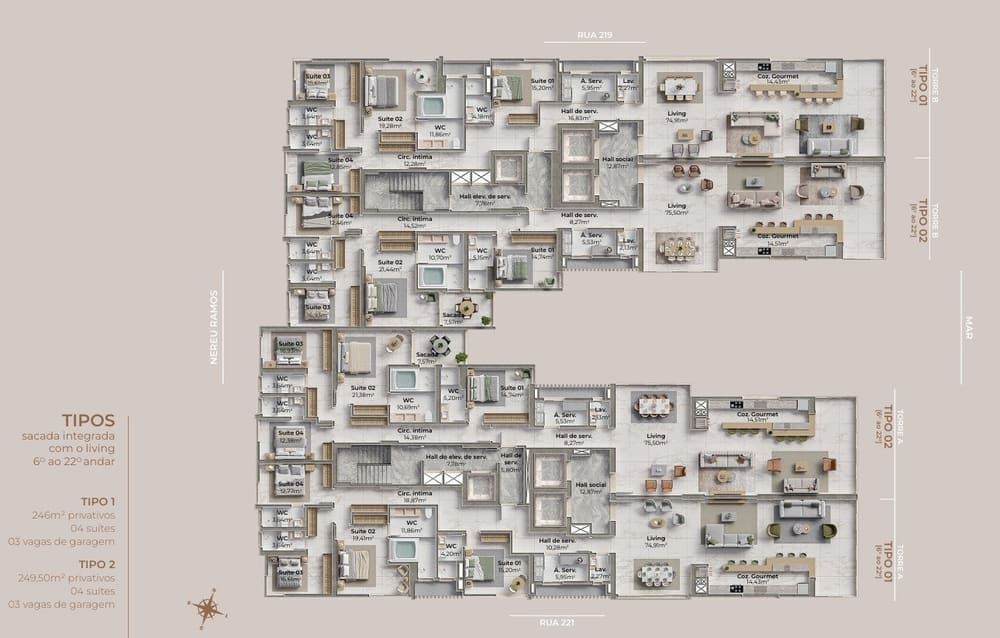 Planta tipo — Lançamento Frente Mar, Enseada Residence, Itapema