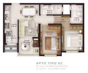 Planta tipo 1 torre 2 — Lançamento Alto Padrão, St Barth Home Club.