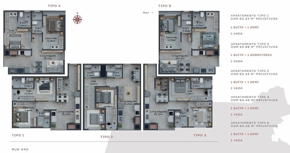 Planta Tipos — Lançamento, Boston City Residence, Itapema