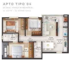 Planta tipo 4 torre 4 — Lançamento, Valencia Home Club, Itapema/SC