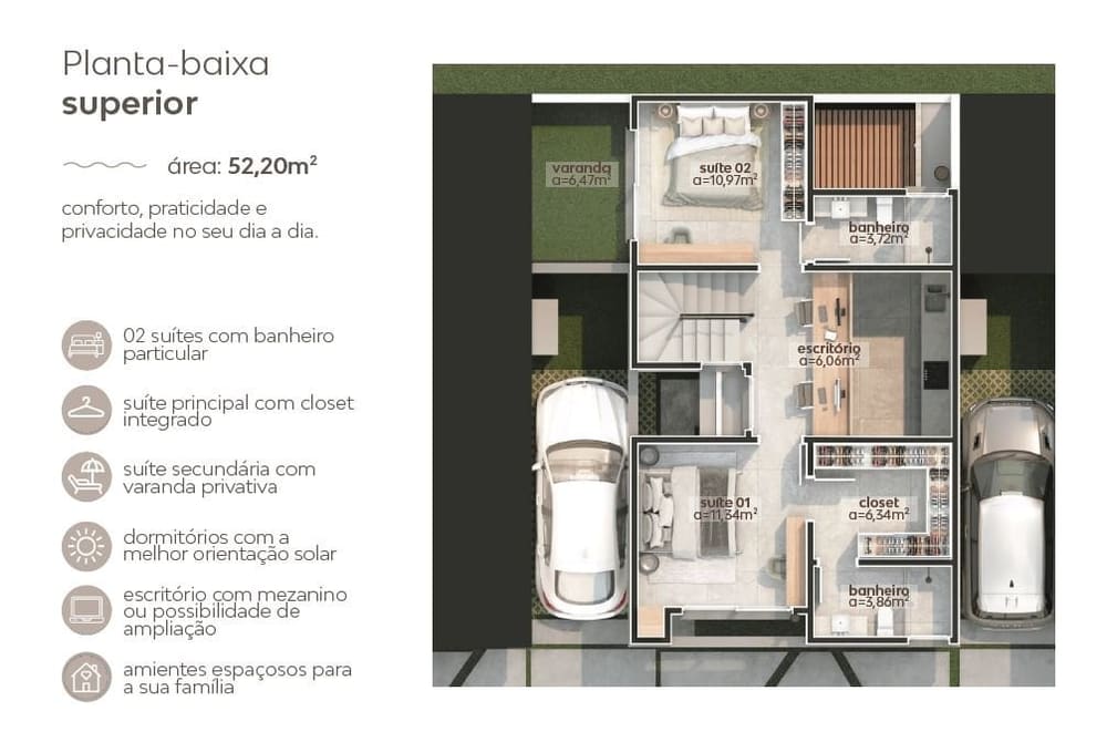 Planta baixa superior — Lançamento, Residencial Santorini – Garopaba/SC.