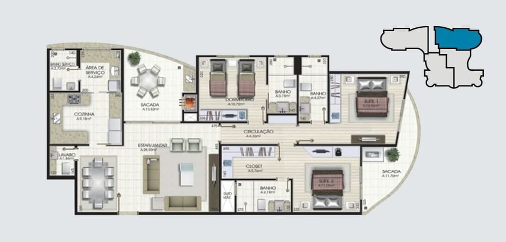 Planta Apto 201 — Residencial Hannover, Centro, Criciúma.