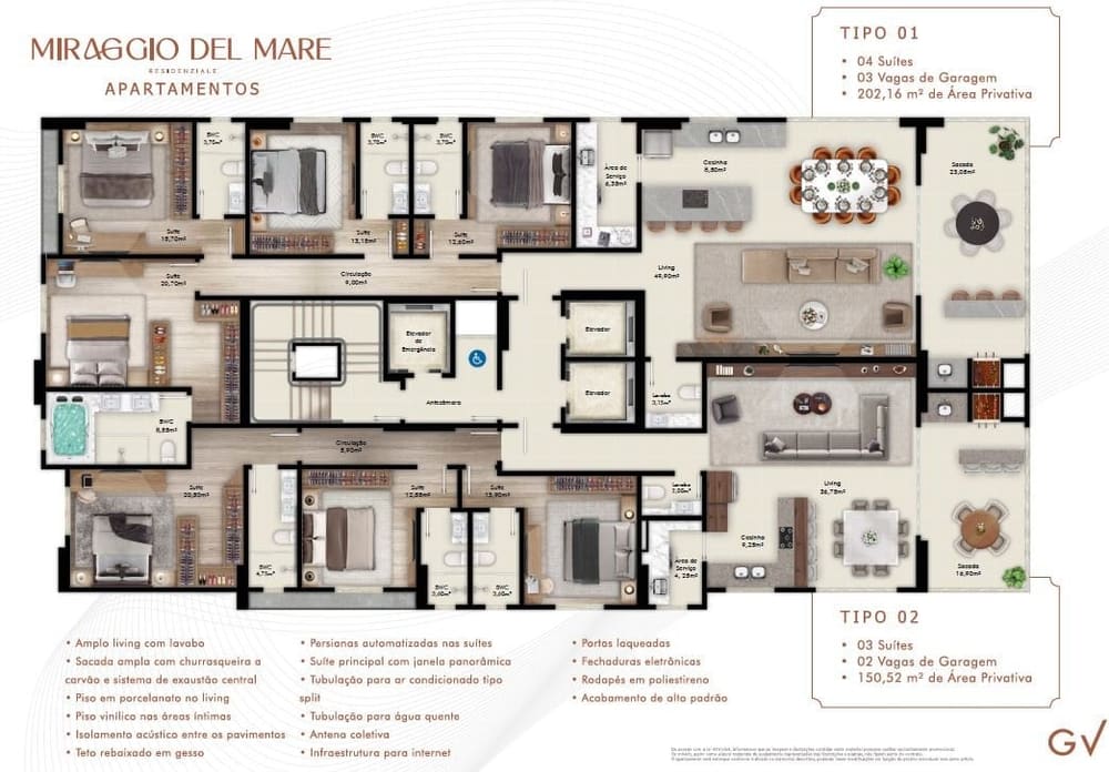 Planta Tipo 01 — Lançamento Miraggio Del Mare em Itapema/SC
