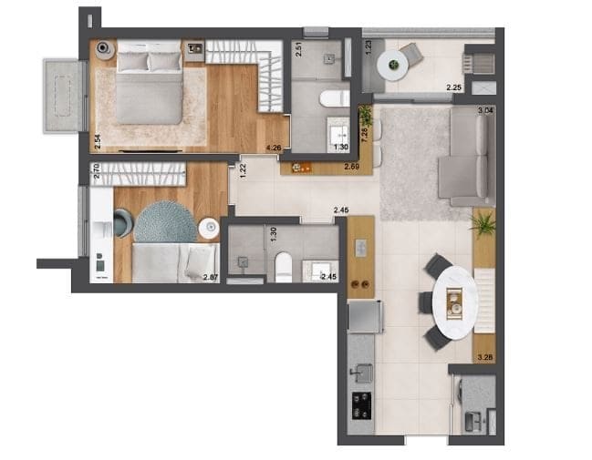 Planta Final 2 A — Pronto para Morar, ao Lado do Floripa Shopping