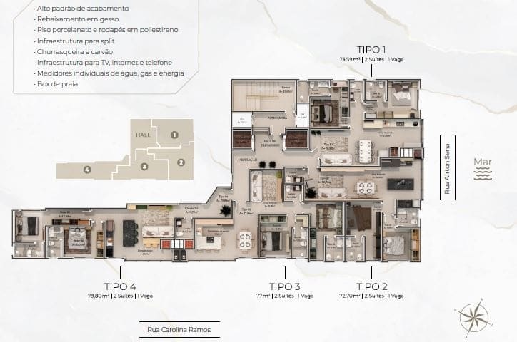 Planta tipo: 1,2,3,4 — Lançamento, Mônaco Residence, em Porto Belo/ SC