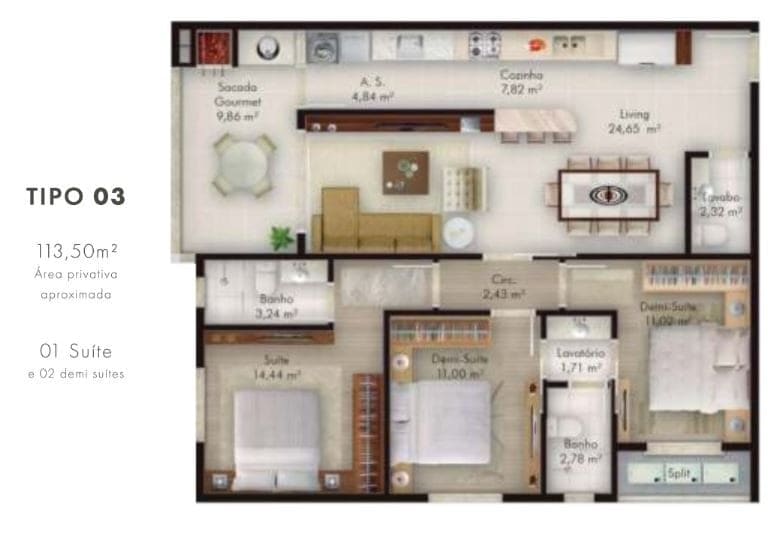 Planta tipo 3 torre 1 — Lançamento, Select Towers Residence.